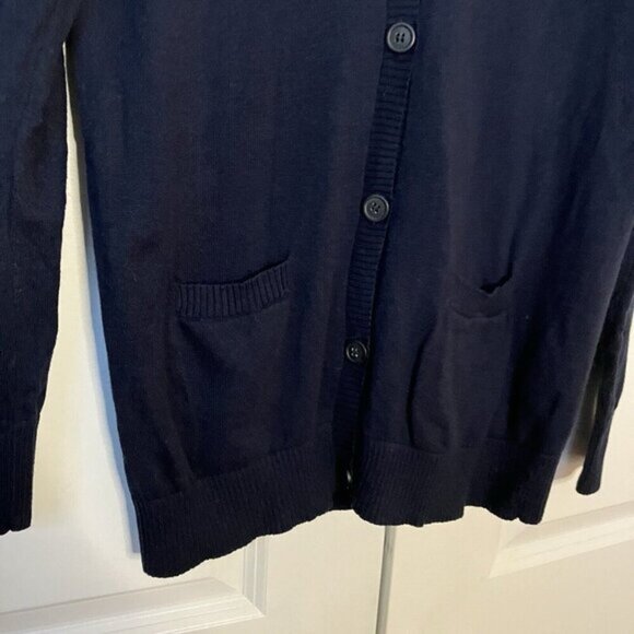 L.L. Bean Cardigan Womens Small Navy Blue Cotton Cashmere V-neck Grandpa Neutral - Picture 2 of 6